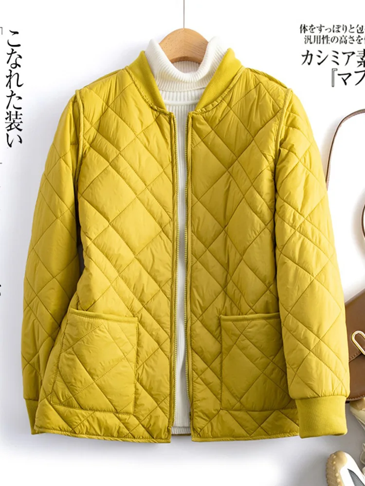 Lightweight down cotton jacket women in autumn and winter loose and versatile fashionable diamond grid baseball jacket
