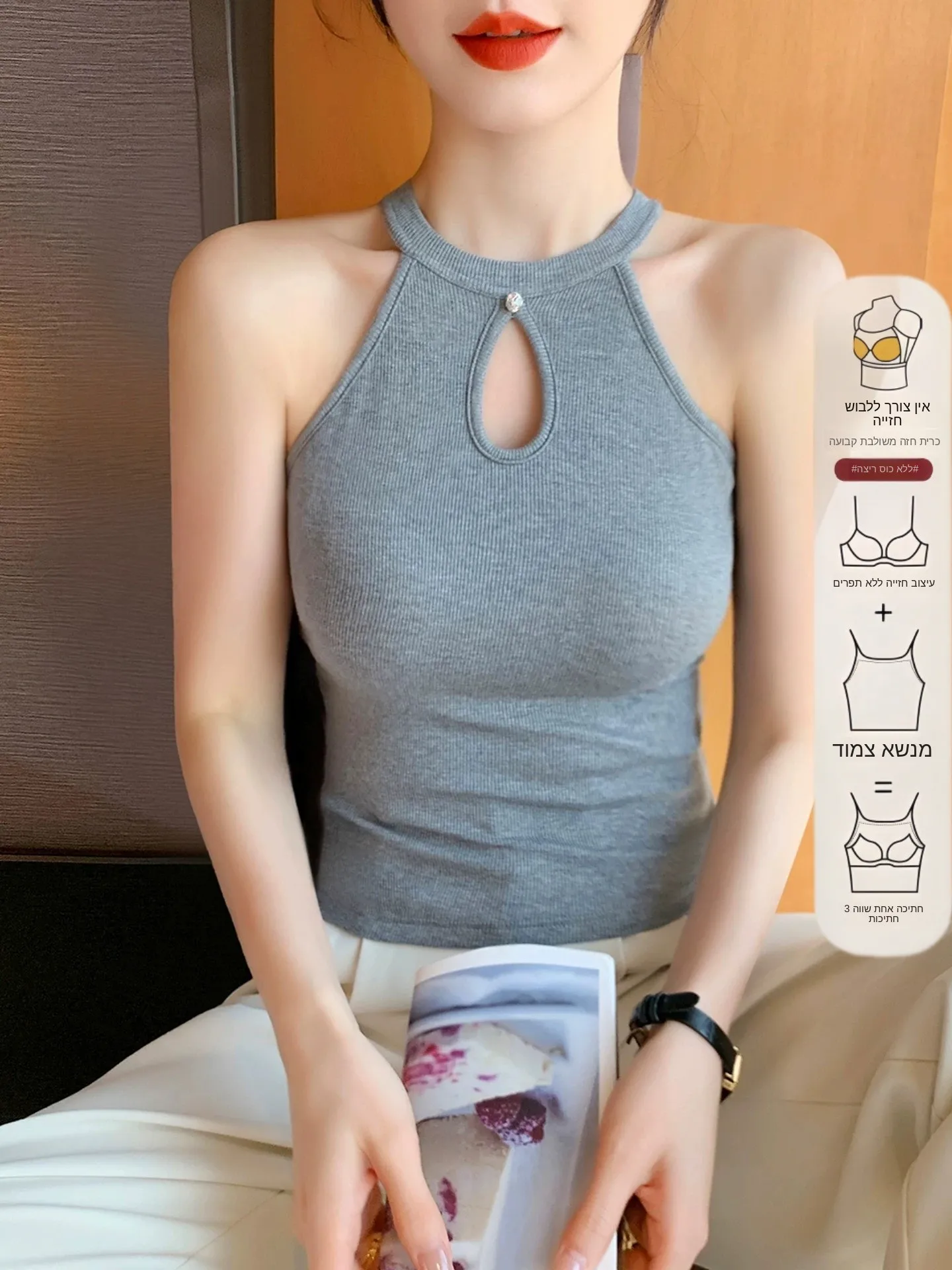 Women's 95% Cotton Halter Neck Vest with Chest Pad Inner Wear Outer Wear Slimming Base Layer Beautiful Back Tank Top