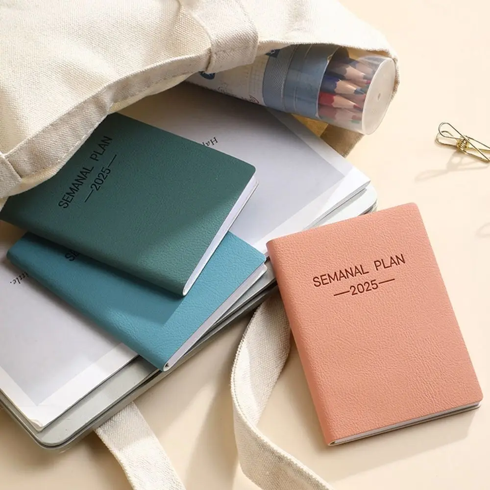 Fashion Portable 2025 Agenda Book To Do List Softside Journal Notebook English Spanish Time Management Notebook Office Supplies