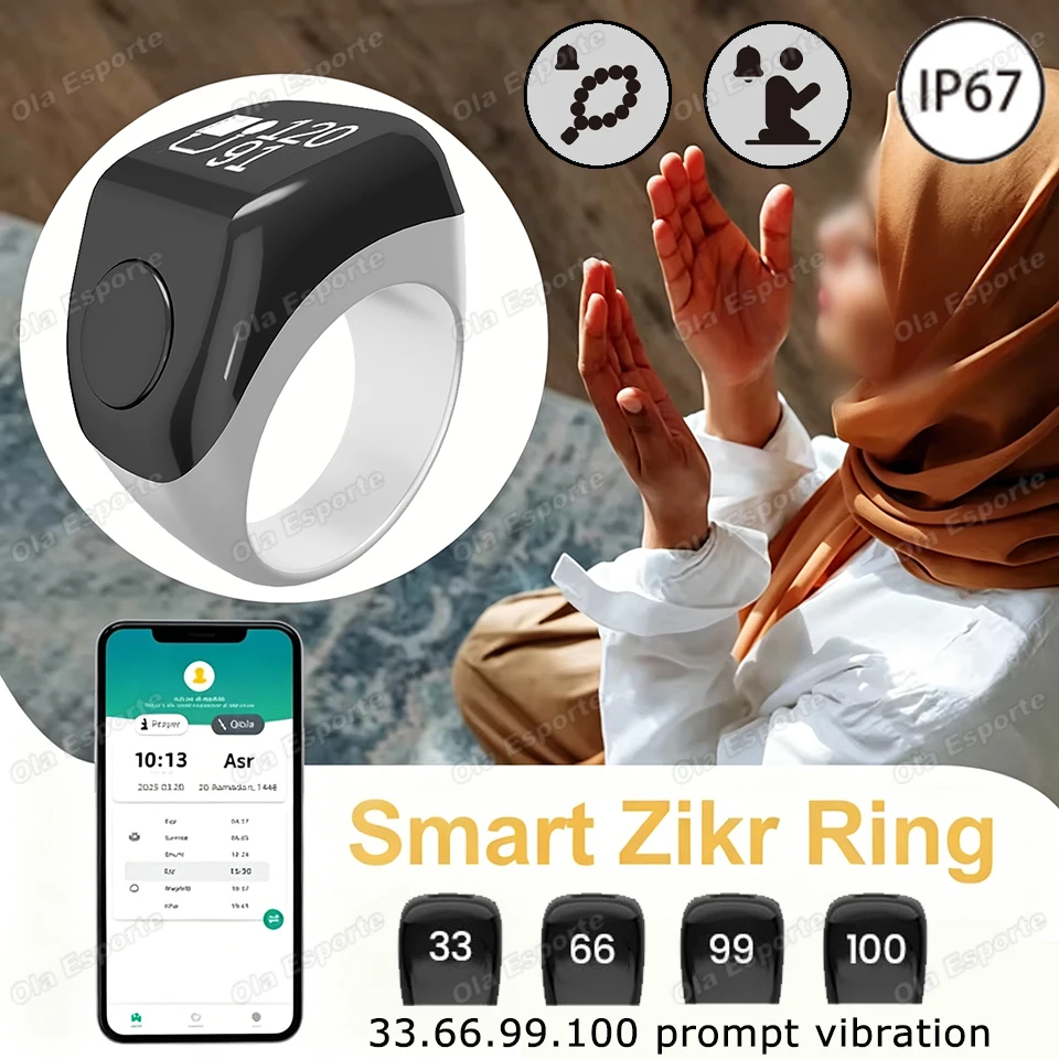 Smart Zikr Ring Counter Portable Digital Display Counter Bluetooth Counting Ring Time Reminder Wearable Tasbih Zikr Ring Misbah