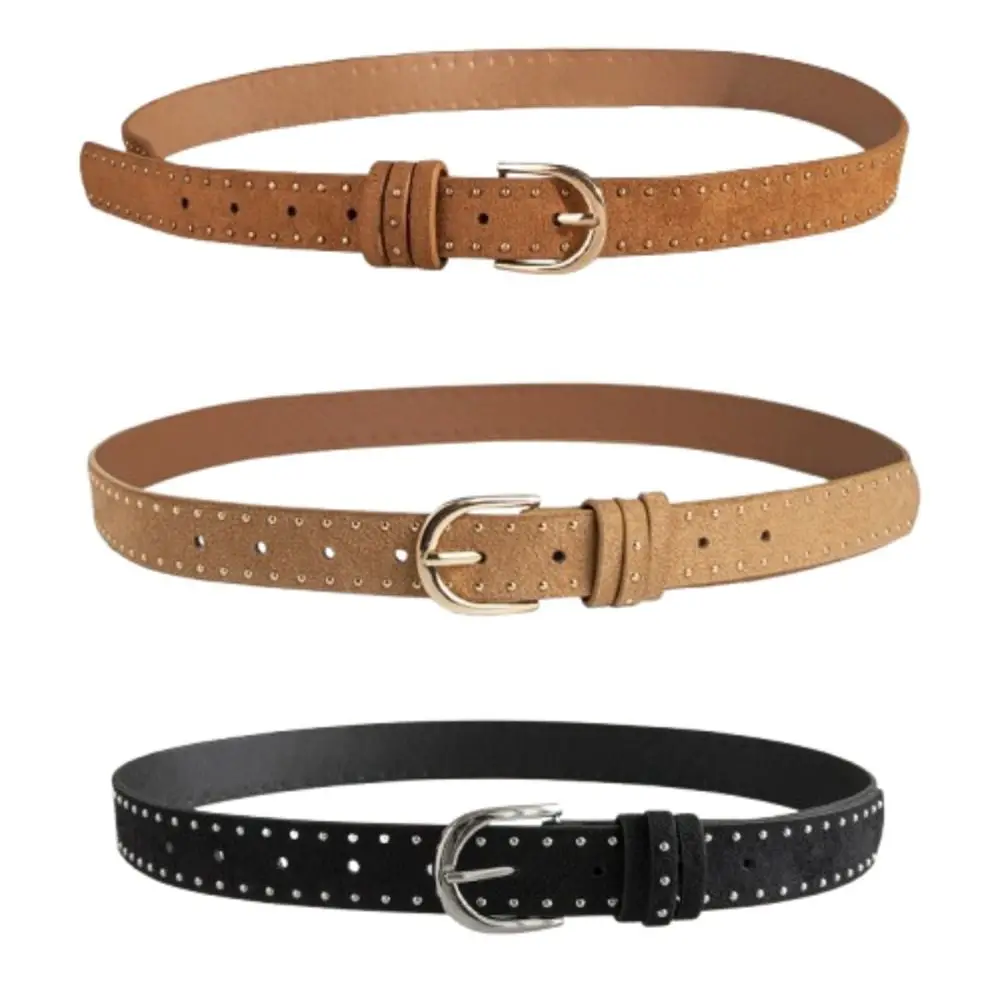 Jeans Belt PU Leather Metal Rivet Waistbands Western Style Punk Women Waist Belts Adjustable Wide Side Buckle Waist Belts Lady