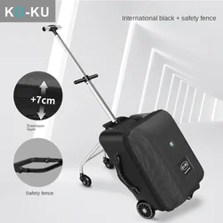 Kids Suitcase Sit to Ride on Luggage Trolley Foldable 20 inch Cabin Suitcase for Children Baby Mother Lazy Carry-on Travel Bags