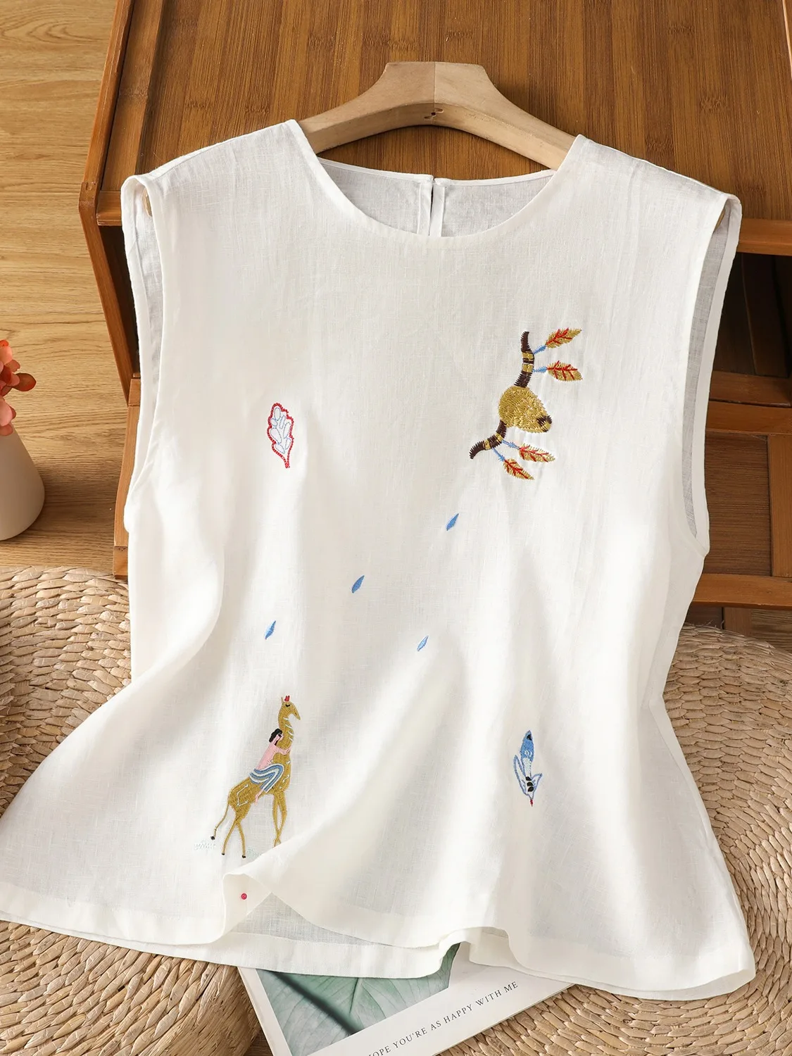 الرجعية المطرزة القطن الكتان Svel irt المرأة الصيف رقيقة ملابس خارجية السترة وسادة صغيرة irt القطن الكتان العلوي irt