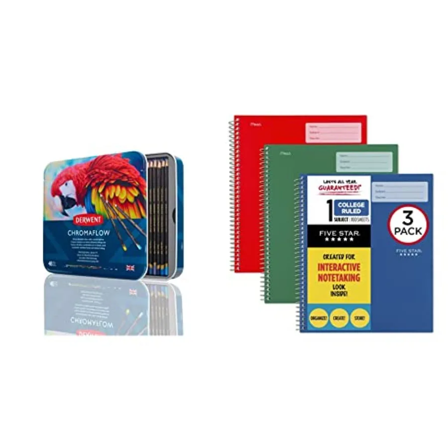 

Набор цветных карандашей Chromaflow в жестяной коробке, 48 шт., с грифелем шириной 4 мм, 2306013 + интерактивные спиральные блокноты Five Star для заметок, 3 шт.