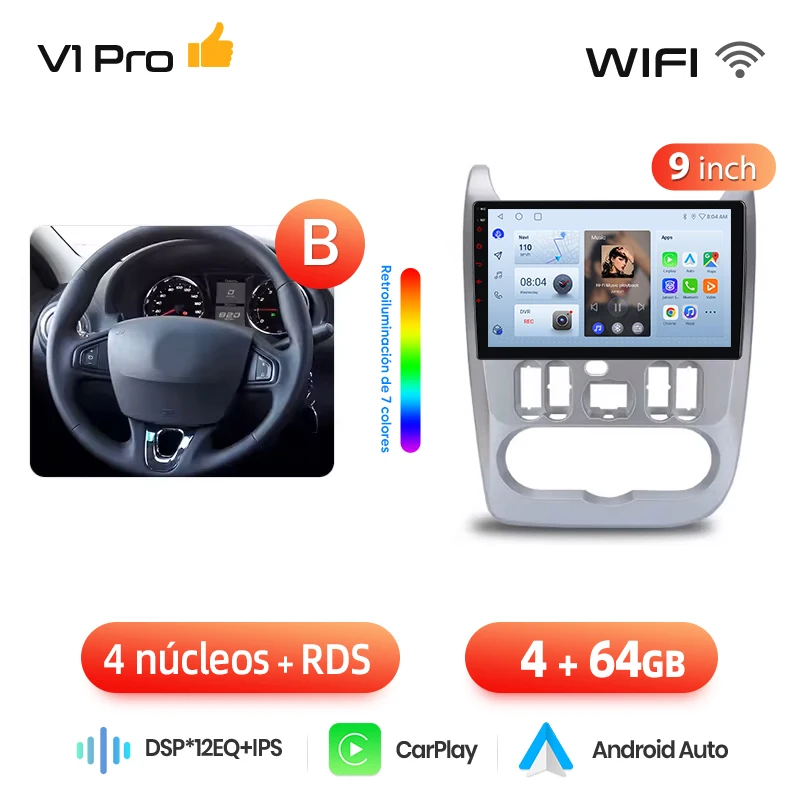 Junsun draadloze CarPlay Android Auto autoradio voor Renault Logan 1 Sandero 2009-2013 auto intelligente systemen BT FM Spaans lokaal