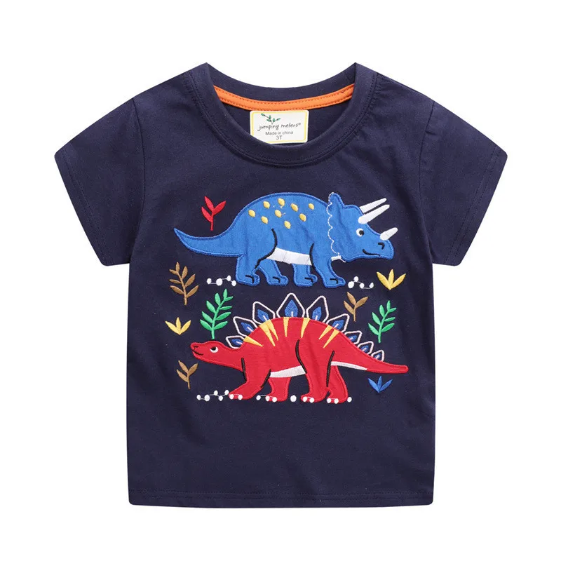 Jumping Meters 2-7T Tees New Arrival Boys T Shirts For Summer Dinosaurs Embroidery Toddler Kids Tees Baby Tops Clothes