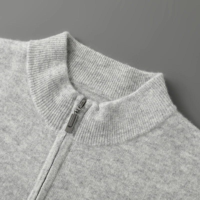 DjzDsm nuevo Otoño Invierno 100% prendas de punto de lana merina suéter con cremallera para hombres cárdigan grueso ropa Casual suave cálida Tops de moda