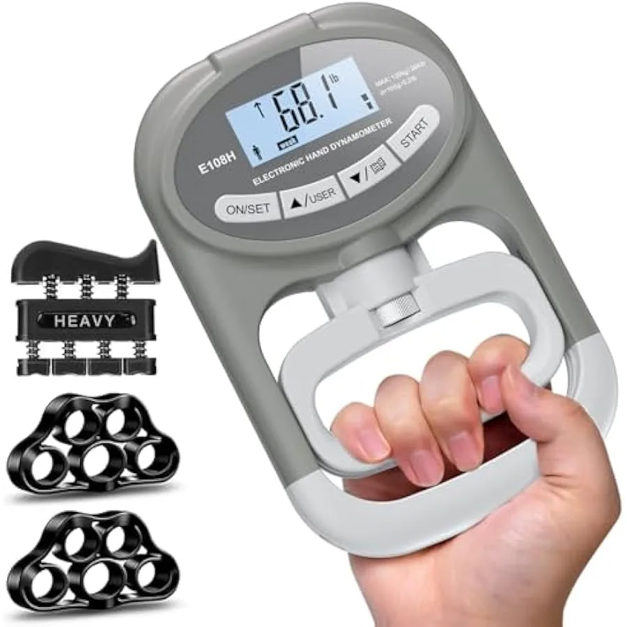 Power Tester Grip-Grip pelatih kekuatan dinamometer tangan dapat disesuaikan dan layar Digital 265 Lbs 120 kg dengan jari