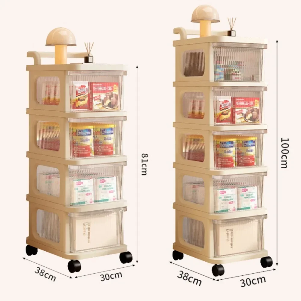 Multi-layer Cart Storage Box with Wheels Transparent Kitchen Storage Cabinet with Handle Drawer-Type Kitchen Trolley Drawer-Type