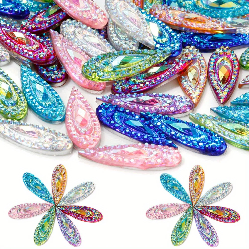 Flat - Shiny AB Resin Peacock Tear Beads Pearl Flat Back Waterscissor Book Wedding Decal Jewelry