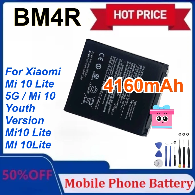 

Новый аккумулятор BM4R 4160 мАч для Xiaomi Mi 10 Lite 5G / Mi 10, молодежная версия, Mi10 Lite MI 10Lite, аккумулятор для мобильного телефона с инструментом