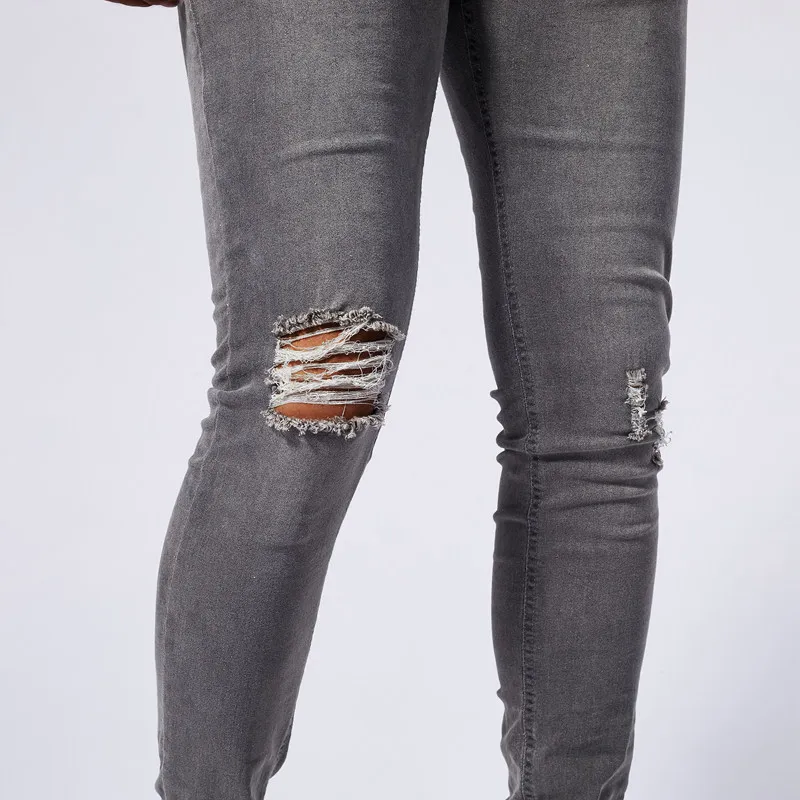 Fashionable American style distressed jeans for men's 2024new summer thin stretch slim fit small foot tight classic street pants