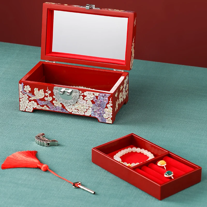 

Luxury Lacquer Jewelry Box, High-End Wood Bridal Gift Case, Wedding Engagement Ornament Holder, Decorative Storage Chest