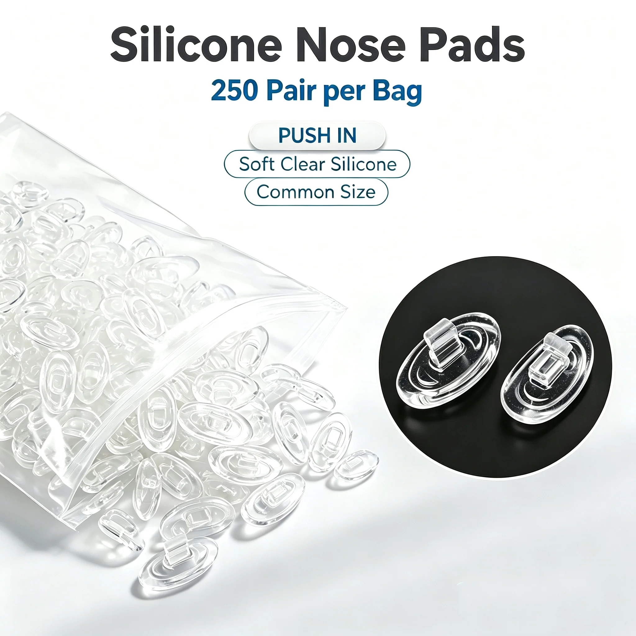 (500 Pcs) Eyeglasses Nose pad Silicone Material Soft Push in Slip-on Different Size for Eyewear Shop and Eye HospitalCY006