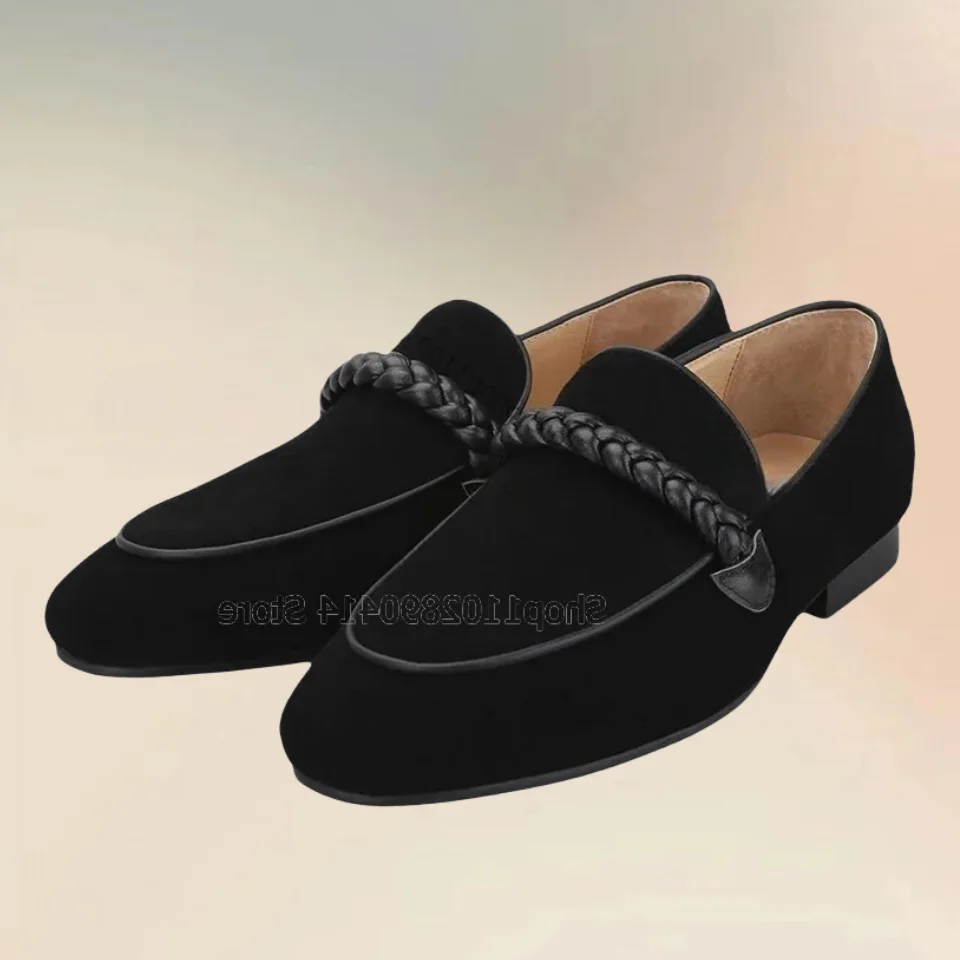 Mocassins carrés en cuir noir pour hommes, décor de UL, mocassins à enfiler, chaussures de luxe faites à la main, fête, banquet, décontracté, mode