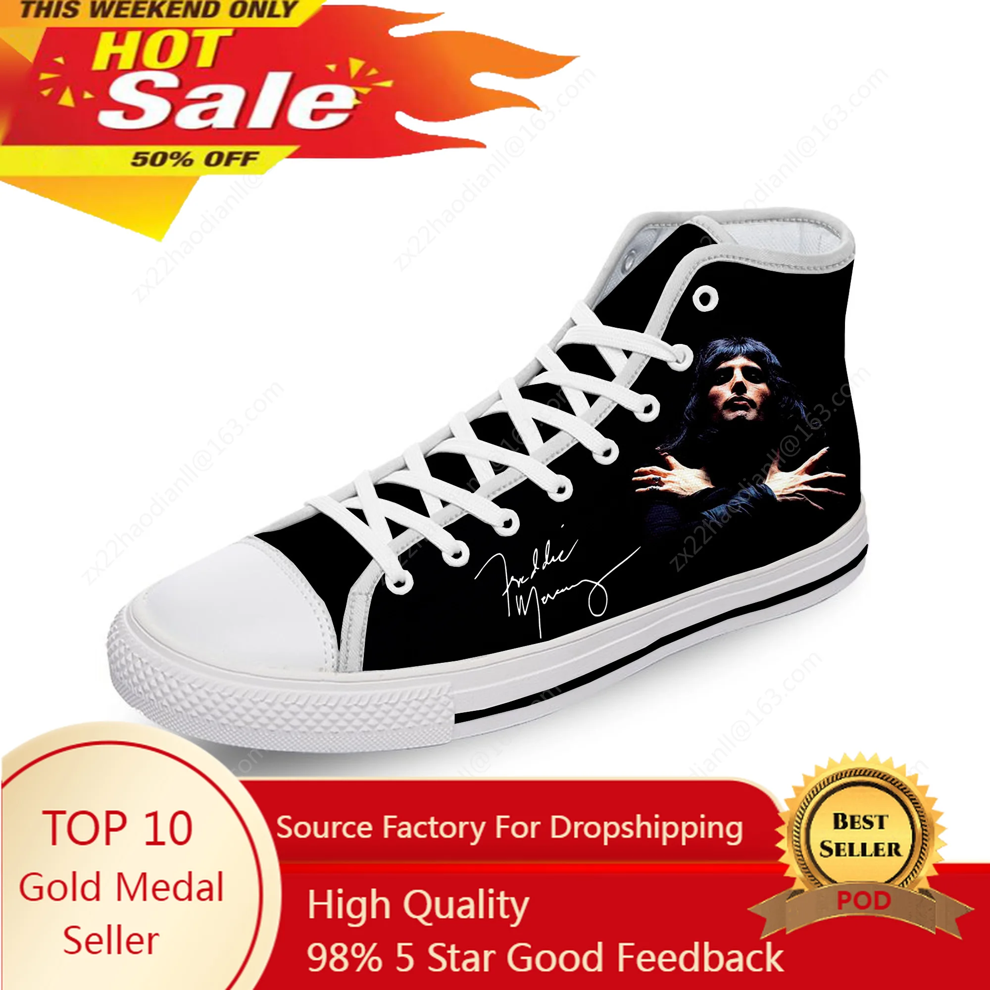 

Freddie Mercury The Show Must Go On Rock White Cloth 3D Print High Top Canvas Shoes Men Women Lightweight Breathable Sneakers