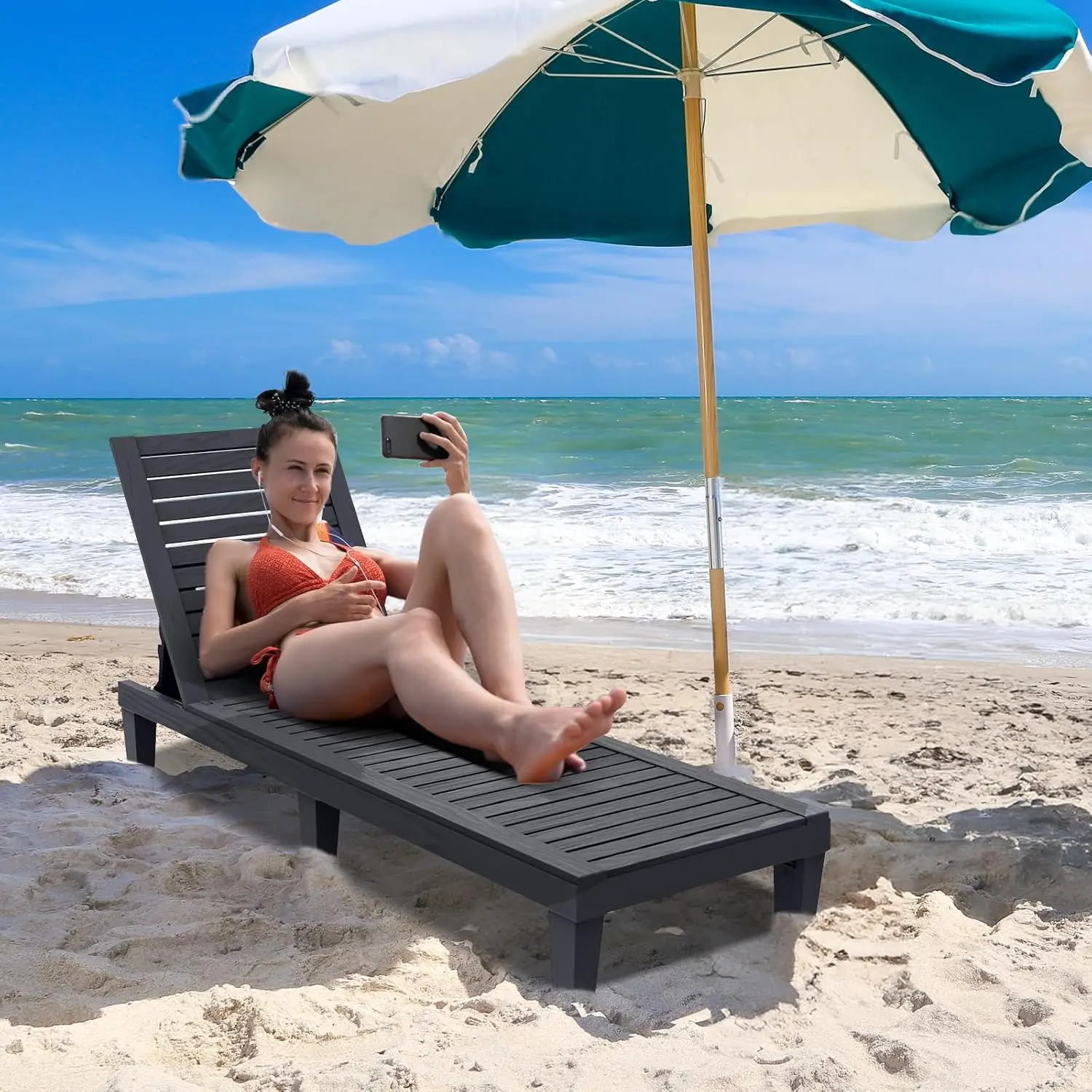 Outdoor Resin Chaise Lounge with 5-Position Backrest, UV-Resistant & Waterproof for Pool Beach Patio, 2-Pack, Customized