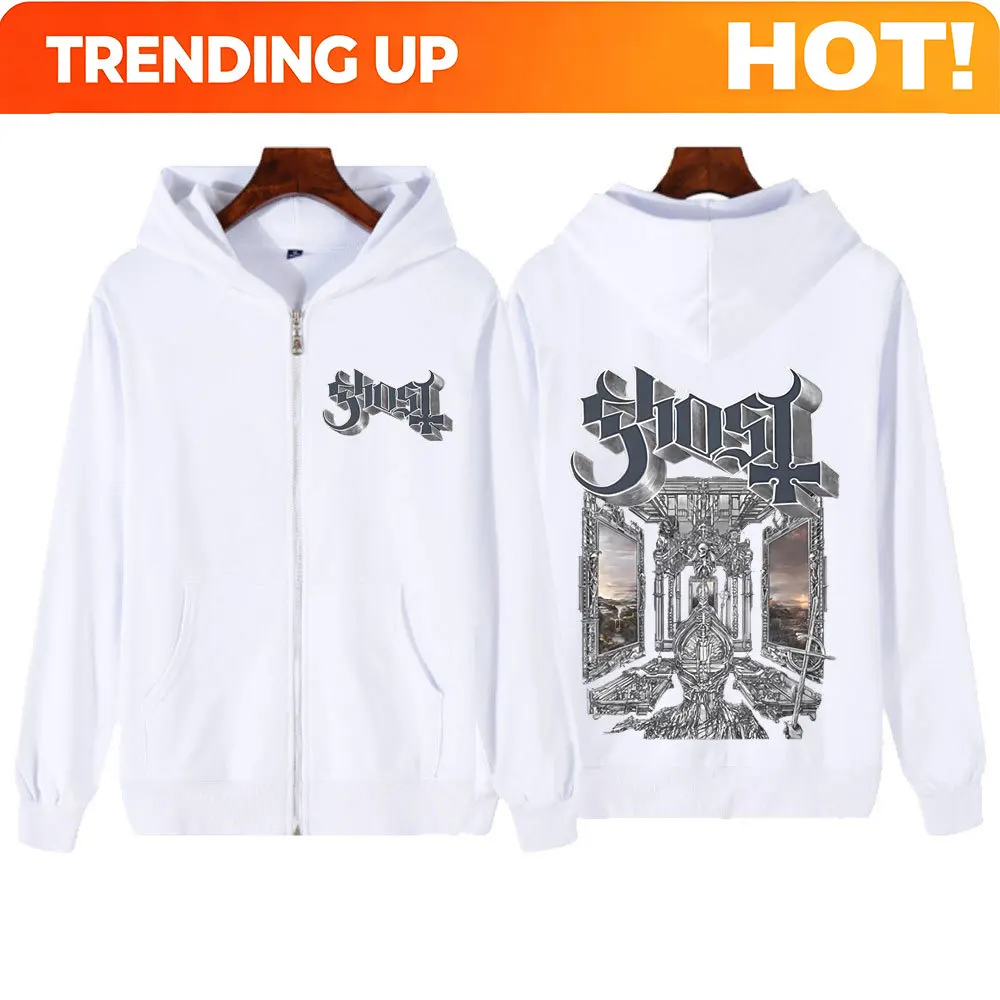 Rock Ghost Skeletour World Album 2025 Graphic Zip Up Hoodie Men Women Harajuku Long-sleeved Hip-hop Zipper Jacket Streetwear