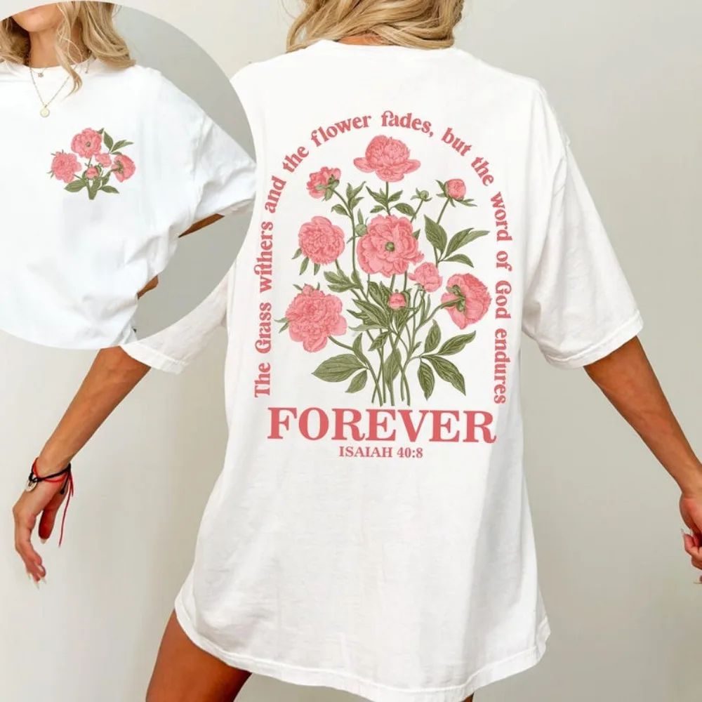 Boho Christian Shirt Women Bible Verse Tshirt Jesus Apparel Vintage Floral Tshirt Flower Graphic Cotton Tee Trendy Clothes