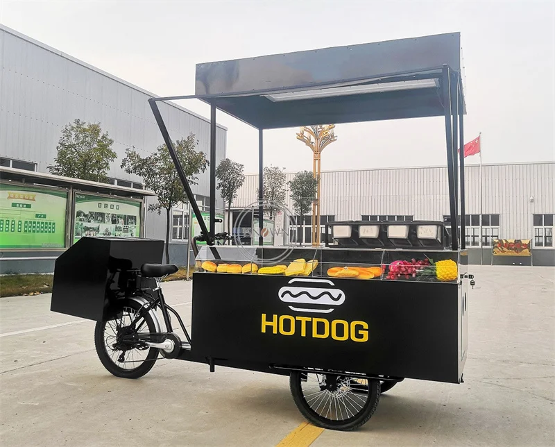 Customized Multi Function Tricycle Cargo Bike Mobile Hot Dog Vending Cart with Refrigerator Outdoor Three Wheels Coffee Bike