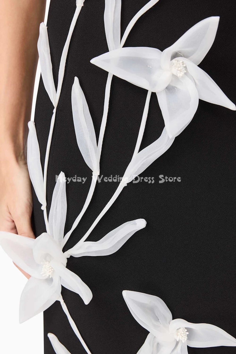 Heyday レディース クレープ ストラップレス 3D フラワー ストレート サウジ イブニングドレス ノースリーブ ティーレングス フォーマル エレガントドレス 2025