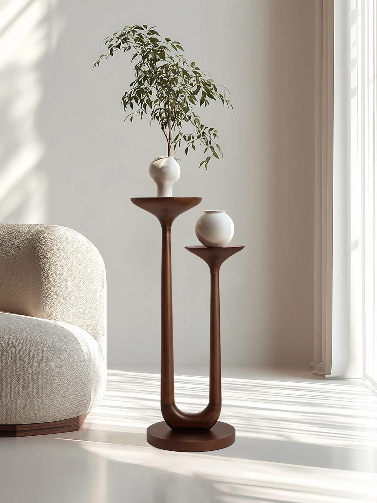 U-shaped solid wood flower rack, living room floor-to-ceiling household balcony flower table design Chinese multi-layer flower p
