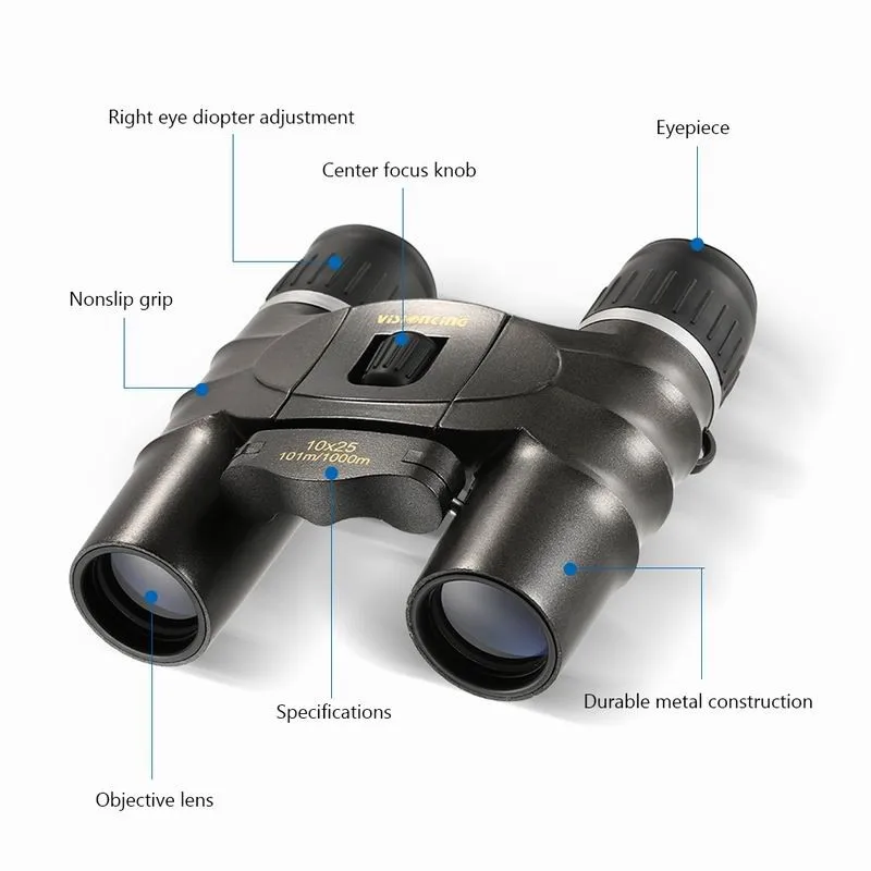 Visionking HD 10x25 Porro Binoculars FMC Bak4 Waterproof Powerful Extended Telescope Birdwatching Camping Tourism Optics Scope