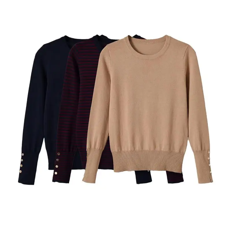 Maxdutti Southern France Minimalist Women's Basic Knitted Sweater Round Neck Multi Color Basic Knitted Sweater Woman Clothes