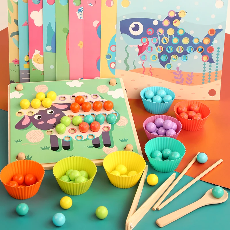 NEW  Training Logical Wooden Toy Clip Beads Early Education Board Game Color Cognition Baby Early Educational Toys Gift