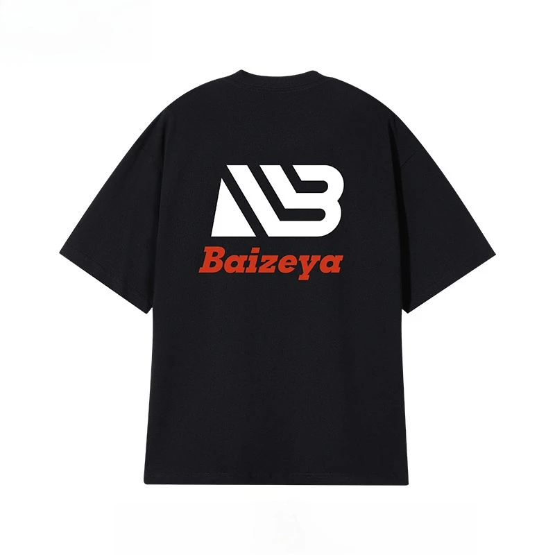

Motorcycle Summer New Retro Letter B Print National Trend Pure Cotton T-Shirt for Men and Women Handsome Couple Wear
