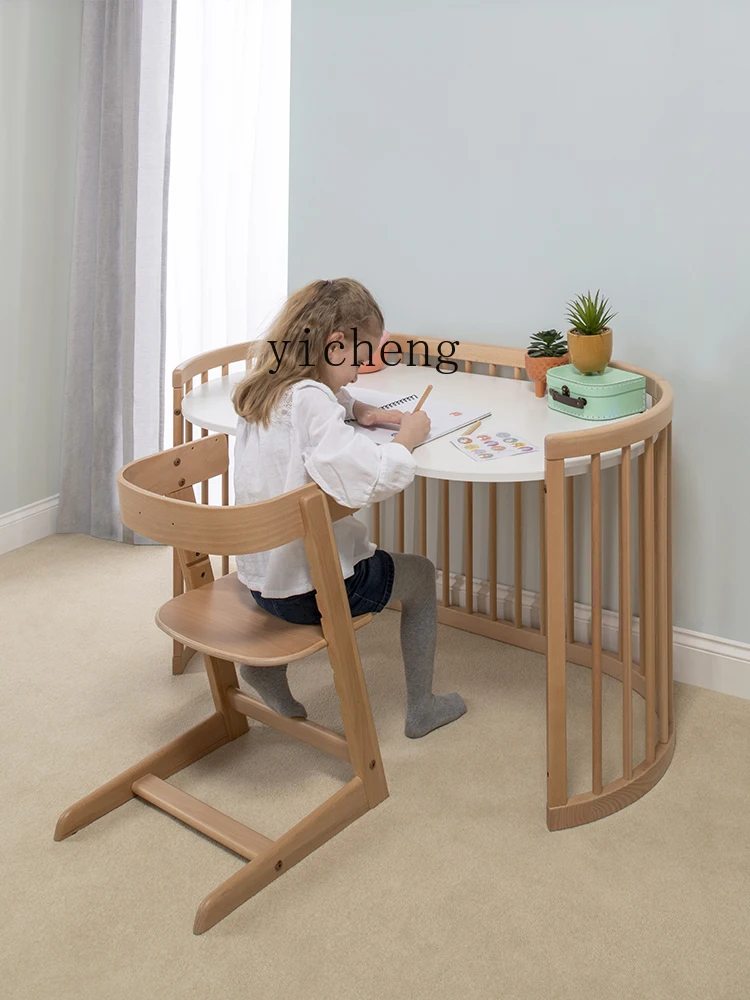 YY Solid Wood Crib Multi-Functional Movable round Bed Multi-Gear Splicing Bed Newborn Children\'s Bed