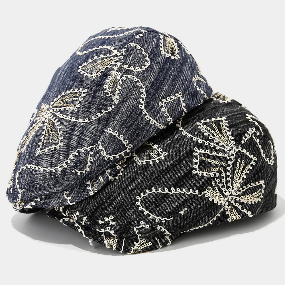 HT4833 Herren Berets Frauen Vintage Künstler Maler Baskenmütze Hut Männlich Weiblich Pailletten Ivy Flache Kappe Frühling Sommer Herbst Denim Baskenmütze Kappe – Detail 9