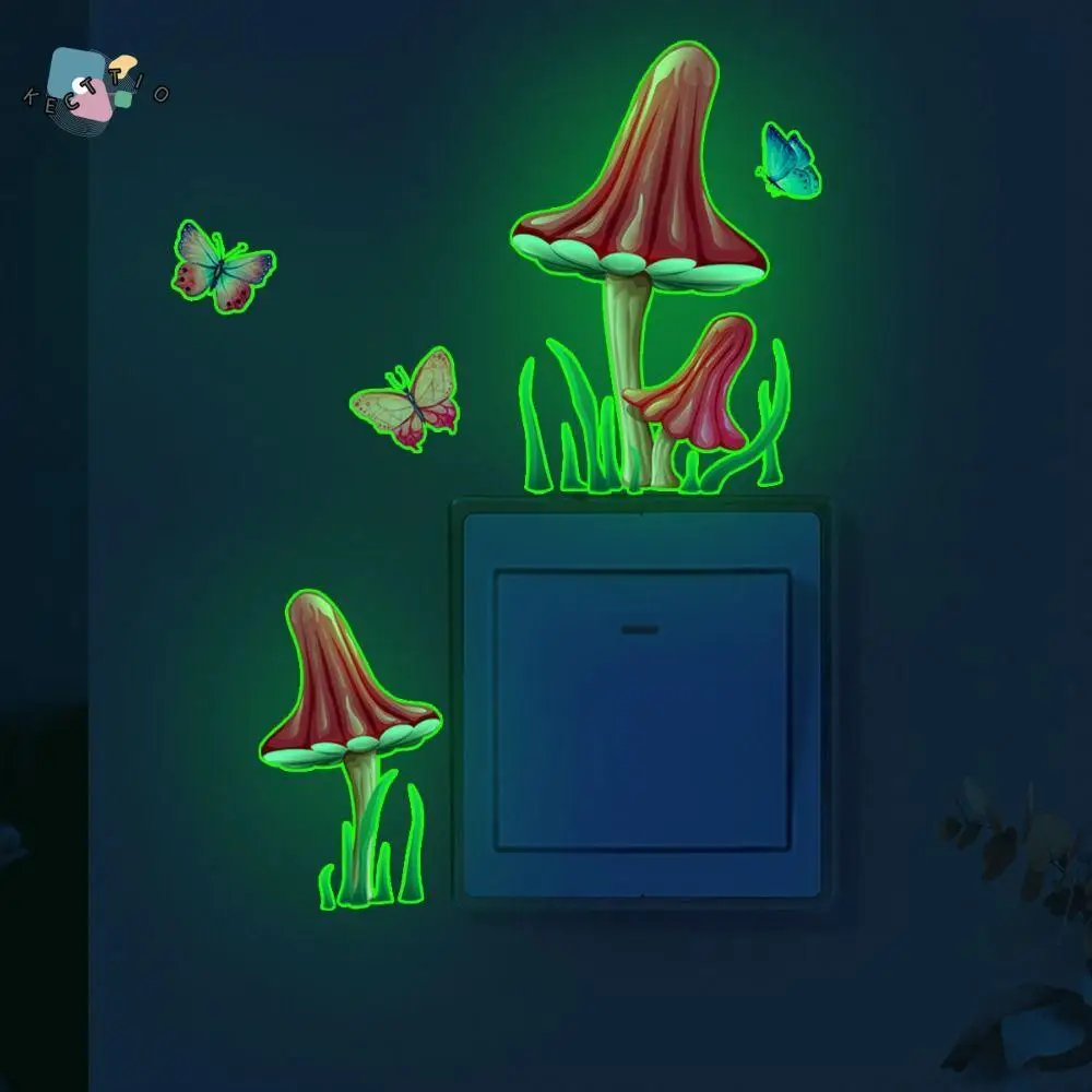 

Self-adhesive Luminous Mushroom Wall Stickers Glow in the Dark Easy to Paste Fluorescent Mushroom Switch Stickers DIY