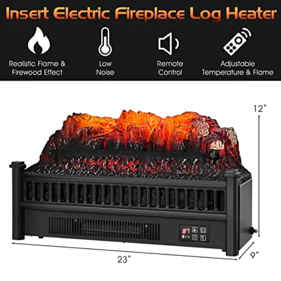 Electric Fireplace Insert Log Set 23-Inch Infrared Quartz Fireplace Log Heater with Remote Control 6H Timer Adjustable Flame Ef