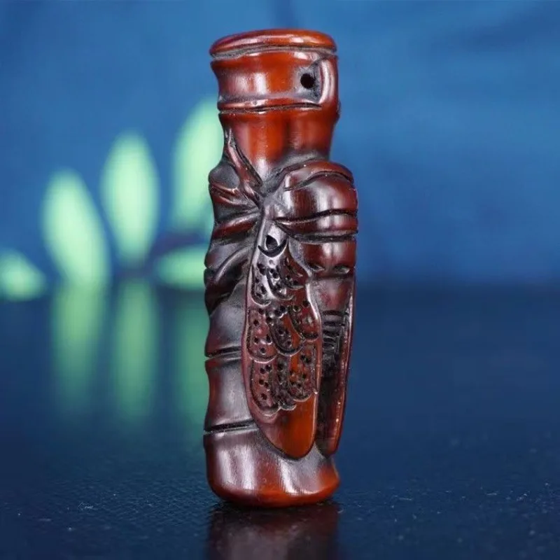 Ox horn Carved Bamboo cicada insect Statue Ornaments Craft Gift