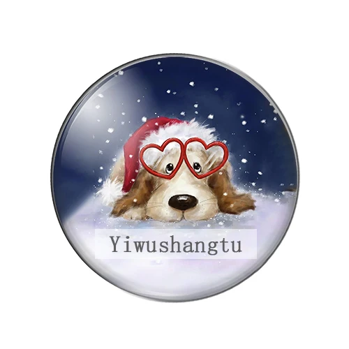Cute cartoon christmas dog bear deer bird patterns 12mm/18mm/20mm/25mm Round photo glass cabochon demo flat back Making findings