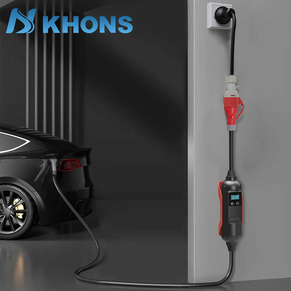 Khons EV Charger Schuko Plug To CEE Red Female Plug 32A 3phase Adapter Blue CEE 32A Female Plug 32A to Schuko16A Connector