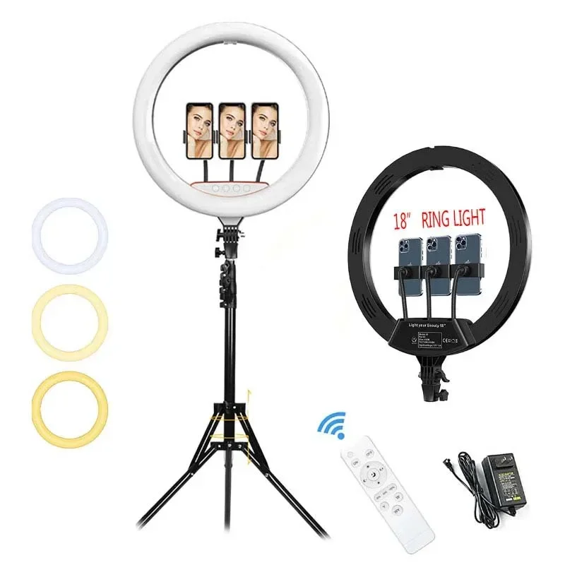 

Popular led ring light 18 inch 3color selfie beauty light circular photography light For YouTube TikTok Video Live Phone Holder