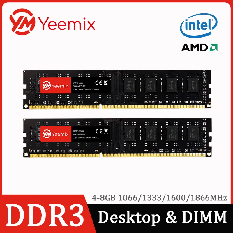 Yeemix DDR3 4GB 8GB 1066 1333 1600 1866MT/S U-DIMM PC RAM de escritorio adecuada para Intel y AMD PC3-12800 1.5V 240pin