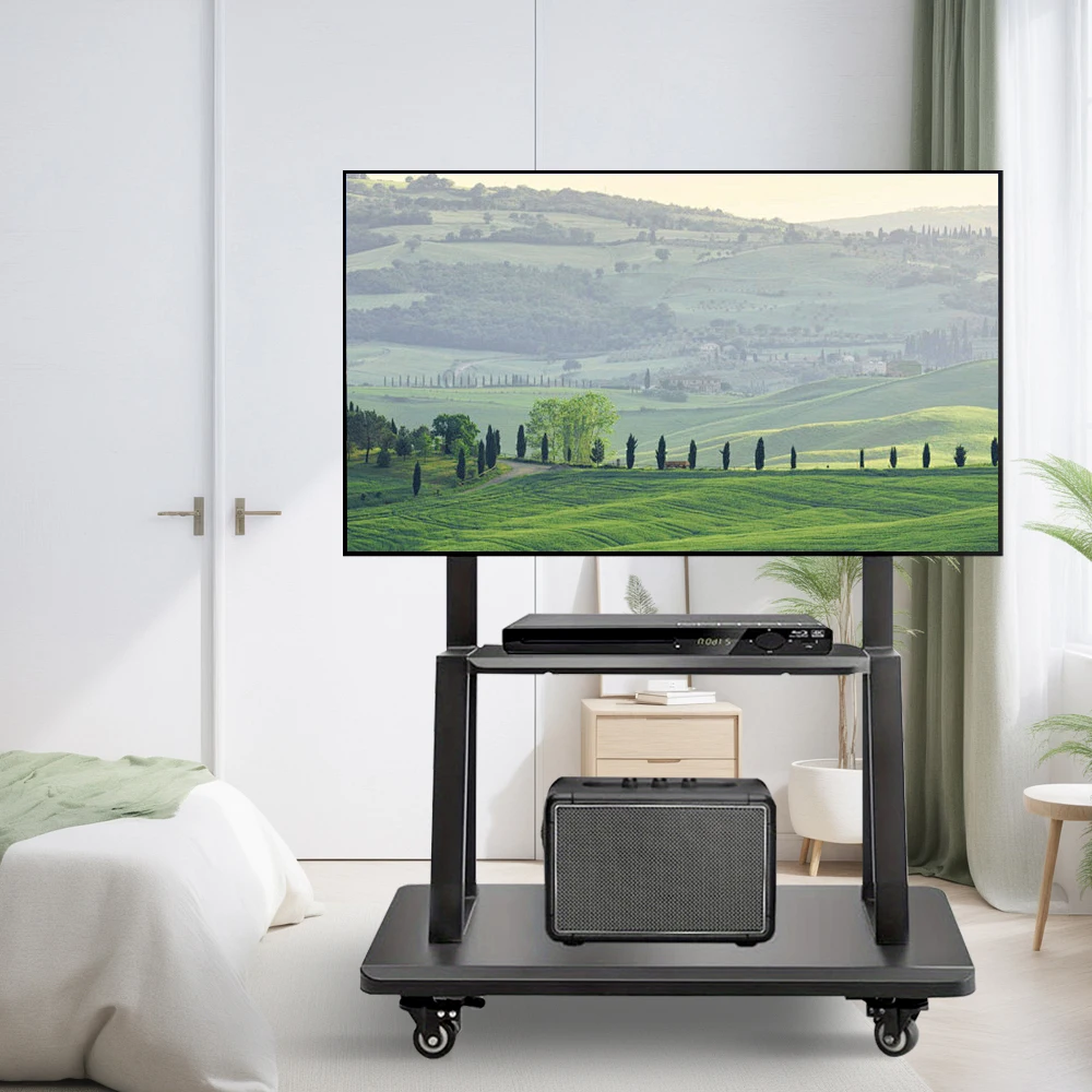 عربة تلفزيون متنقلة، حامل تلفزيون قابل لضبط الارتفاع لأجهزة التلفاز مقاس 32-75 بوصة مع عجلة قابلة للقفل، حامل تلفزيون متدحرج بعجلات ماكس VESA 600 × 400 مم #3