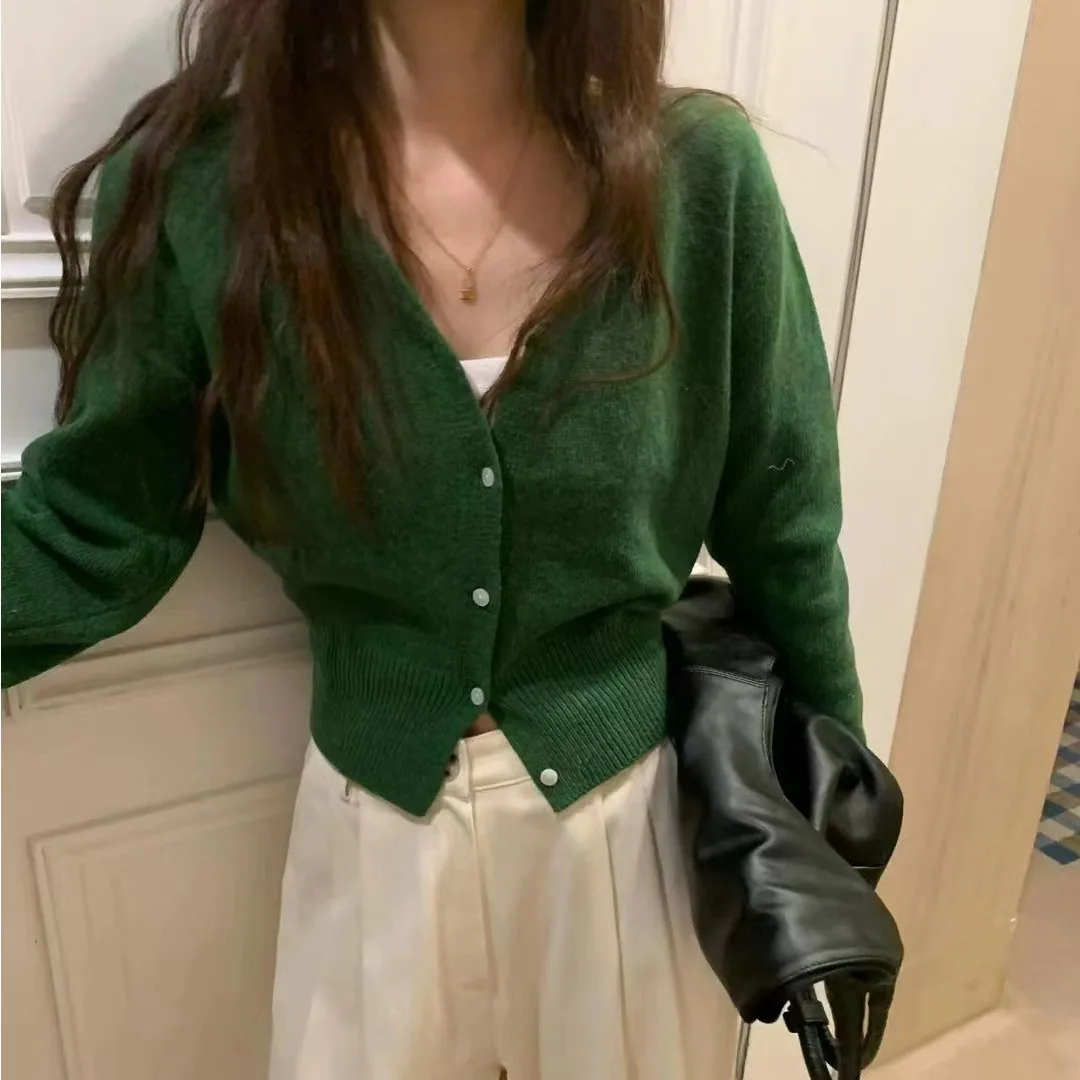 

Early Autumn ort Knitted Base irt Women's Open Cardigan Sweater V-ne Long Sve Versatile Top Sweet Sle Slim Fit Pol...
