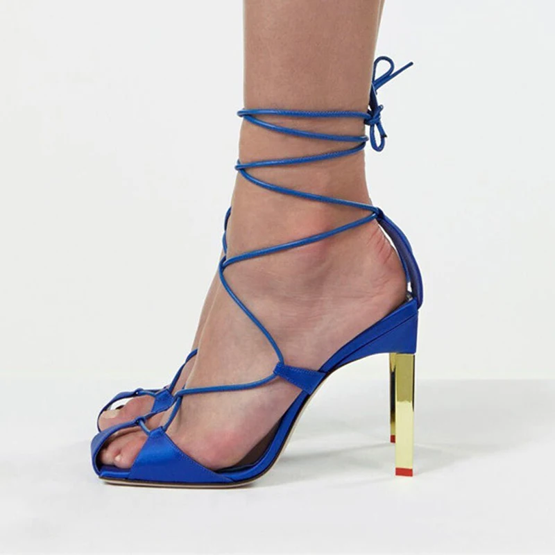 

Fashion Cross Tied Up Summer Sandals Thin Square Heel Cover Heel Female Sexy Party Sandal Shoes