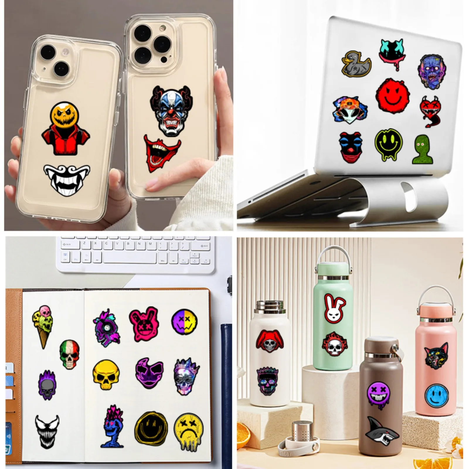 10/25/50pcs Horror Skull Grimace Stickers Graffiti for DIY Phone Laptop Guitar Travel Luggage Car Skateboard Helmet Bottle