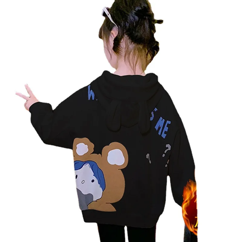 2024 autumn winter Sweatshirt hoodie Kids cartoon teens t shirt dress Child plus Velvet girls clothes fashion 8 9 10 12 year