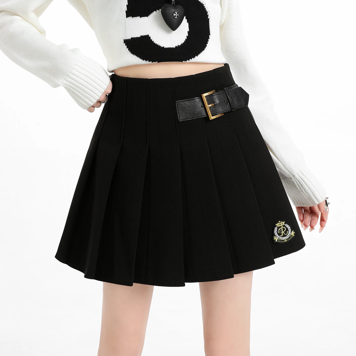 Y2K Pleated Skirt Women Woolen High Waist A Line Short Skirt Autumn Winter Retro