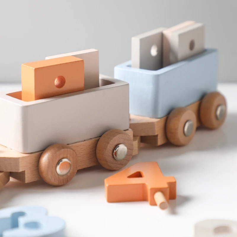 Montessori Toys Wooden Train Birthday Toy Baby Educational Toys Wooden Trolley Baby Learning Toys Number Of Wood Baby Toys Gifts