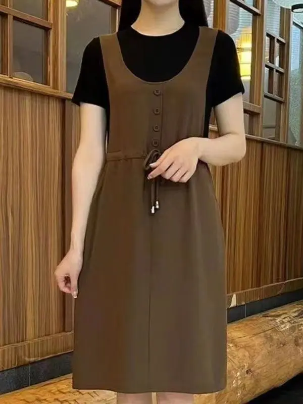 

Fashionable Anti-Aging Midi Dress Short Sleeve Middle-Aged Women's Clothing Middle East Style Commute Style High Waist A-Line...