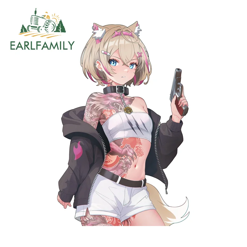 EARLFAMILY Short-haired Girl Tattoo Car Sticker Occlusion Scratch Motorcycle Helmet Vinyl Decal Skateboard Computer Cooler Decor