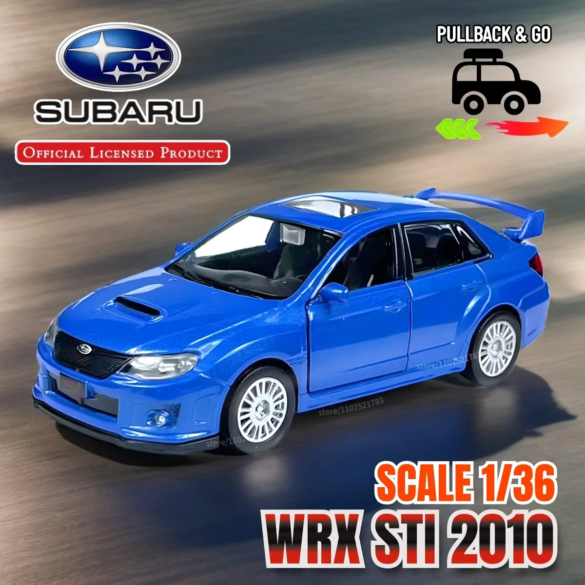 Subaru WRX STI Scala 1:36 con custodia in acrilico, modello di auto giocattolo ribaltabile Veicolo pressofuso Replica Regalo di Natale Giocattolo per bambini