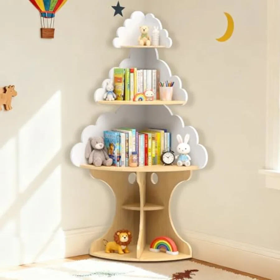

Bookshelf for Cloud-Bookshelf Space-Saving Montessori Toddler Corner Bookcase for Nursery Classroom Kindergarten Rooms